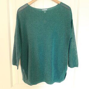 J. Jill Linen Blend Open Knit 3/4 Sleeve Sweater Teal Size M